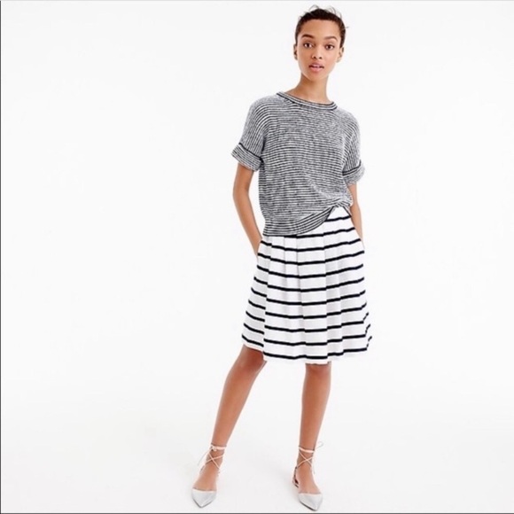 J. CREW Nautical Striped Pleated Lined Cotton Embroidered Mini Flounce Skirt 2 - Picture 1 of 10